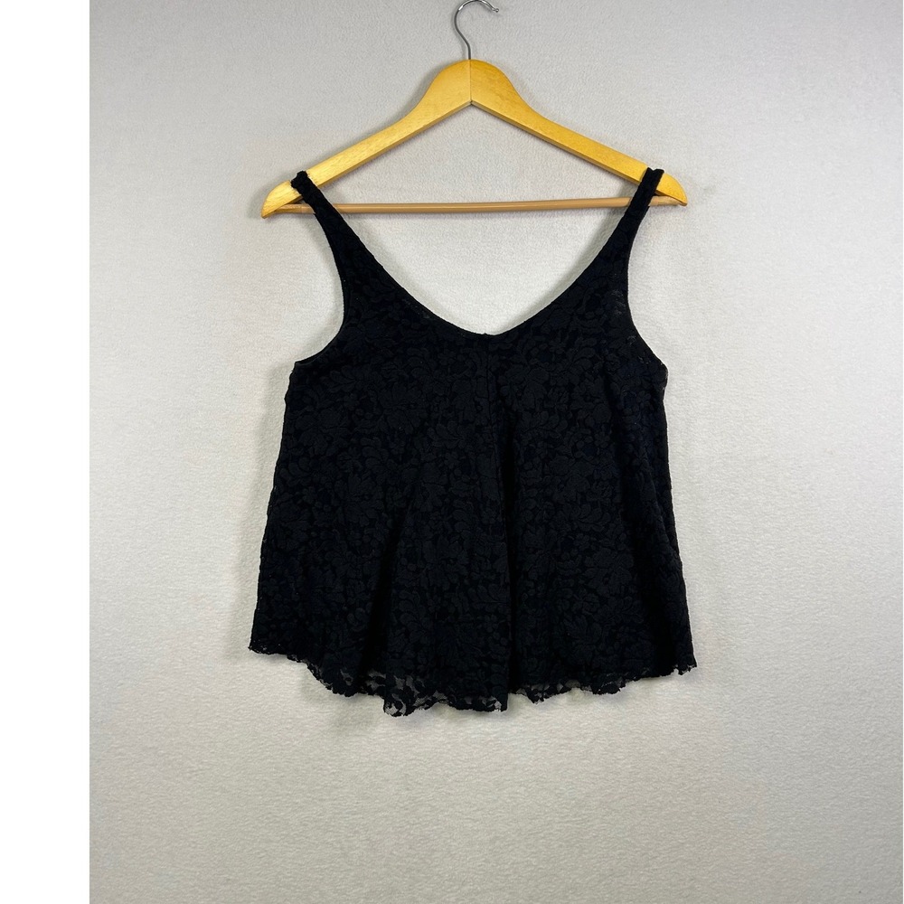 American Eagle Tank Top Womens XS Black Floral Lace V-Neck Sleeveless Babydoll